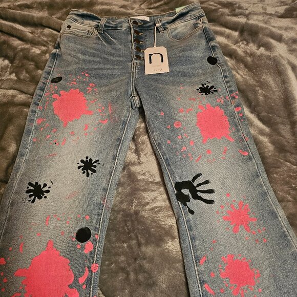 Kancan Womens Paint Splashed Jeans Sz 11 - Picture 7 of 15